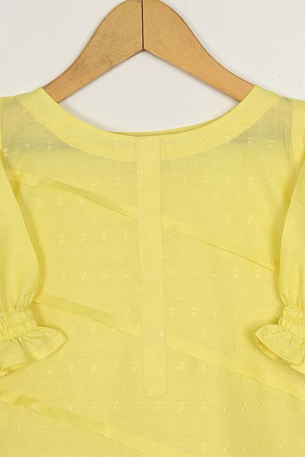 TKF-77-Yellow - Kids 2Pc Pc Cotton Jacquard Dress Pc Cotton Jacquard Trouser