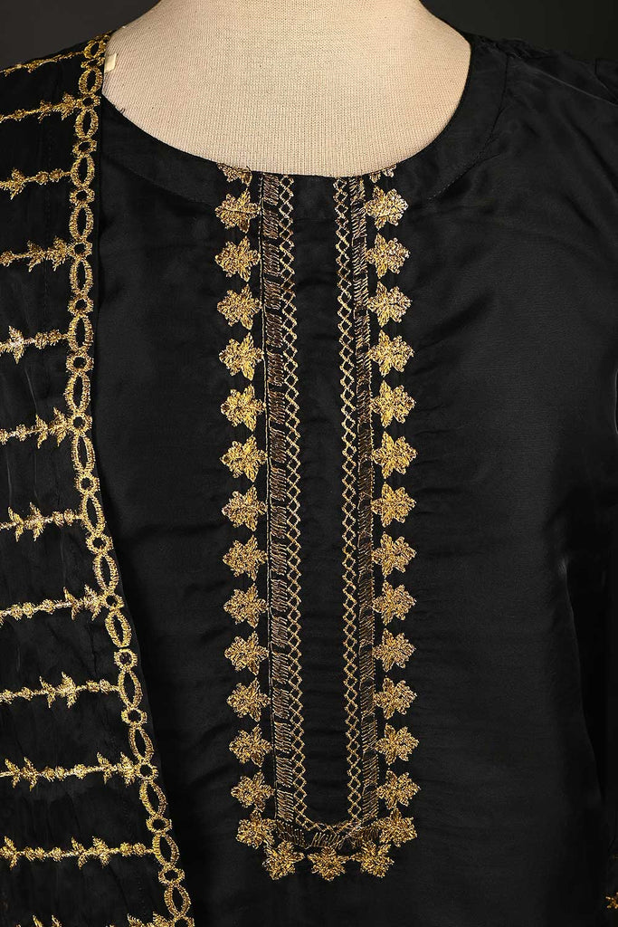 RTW-126-Black - 3Pc Stitched Organza Dress