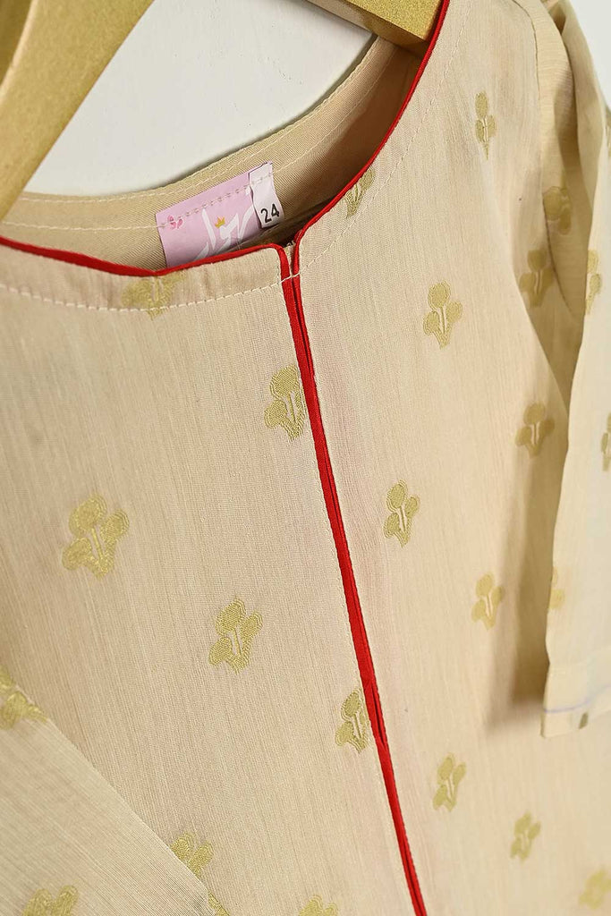 TKF-73-Skin - Kids 3Pc Jacquard Paper Cotton Dress With Malai Trouser