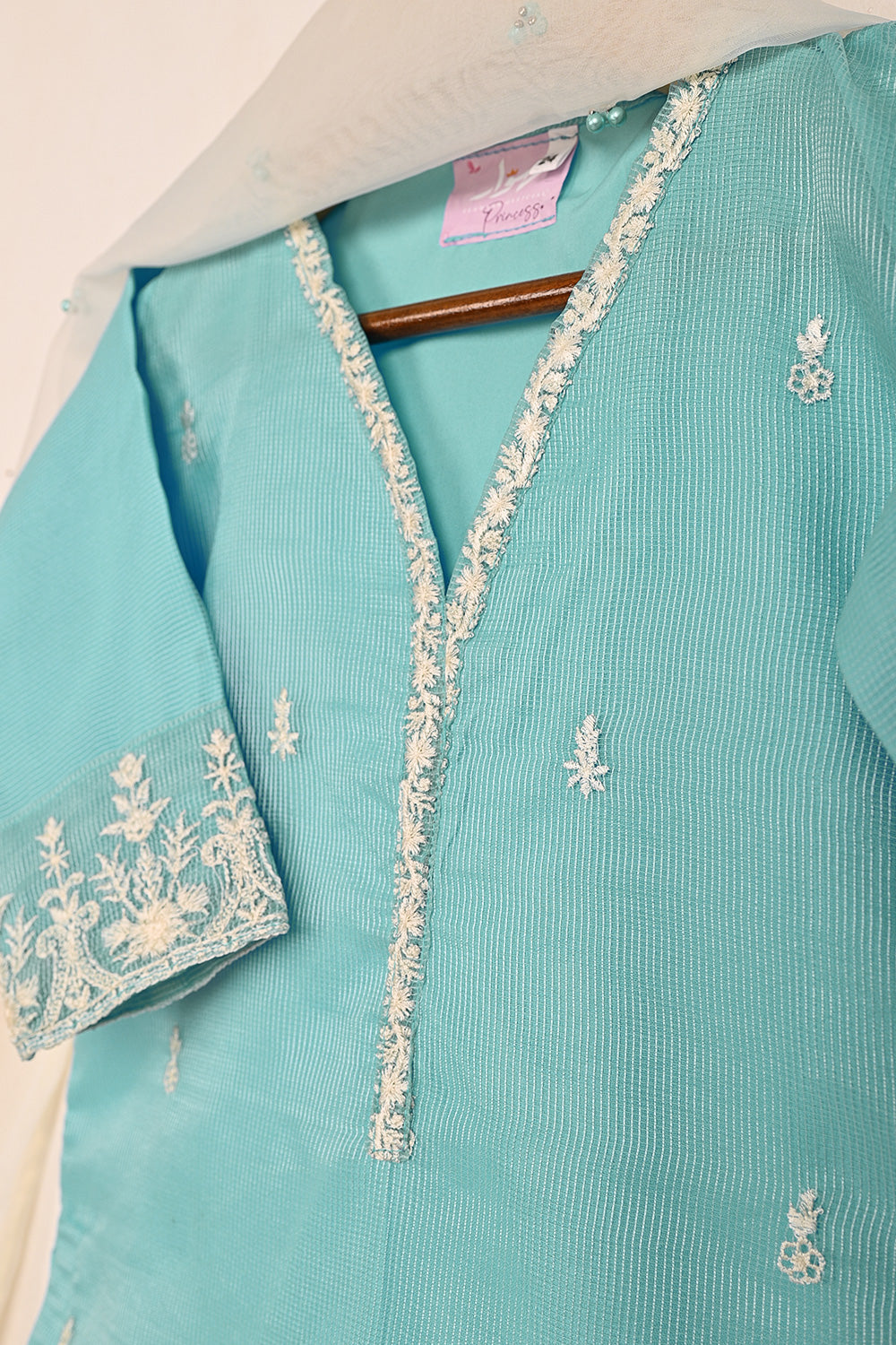 TKF-182-Sky Blue - Kids 3Pc Ready to Wear Javeria Net Embroidered Formal Dress