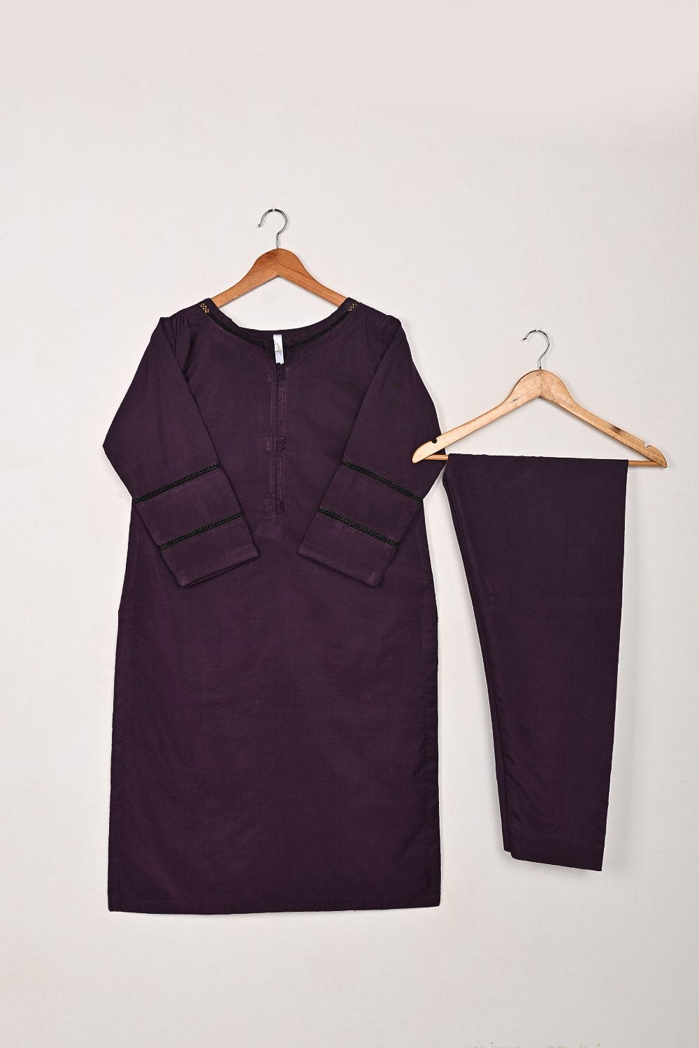 STP-209A-Purple - 2Pc Ready to Wear Cotton Silk Solid Dress