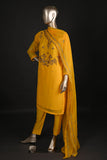 RTW-173-Yellowish Mustard - 3Pc Ready to Wear Embroidered Adda Work Chiffon Dress