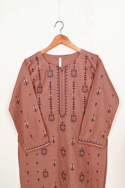 3SP-14A-TeaPink - 3PC COTTON EMBROIDERED Dress With Chiffon Embroidered Dupatta