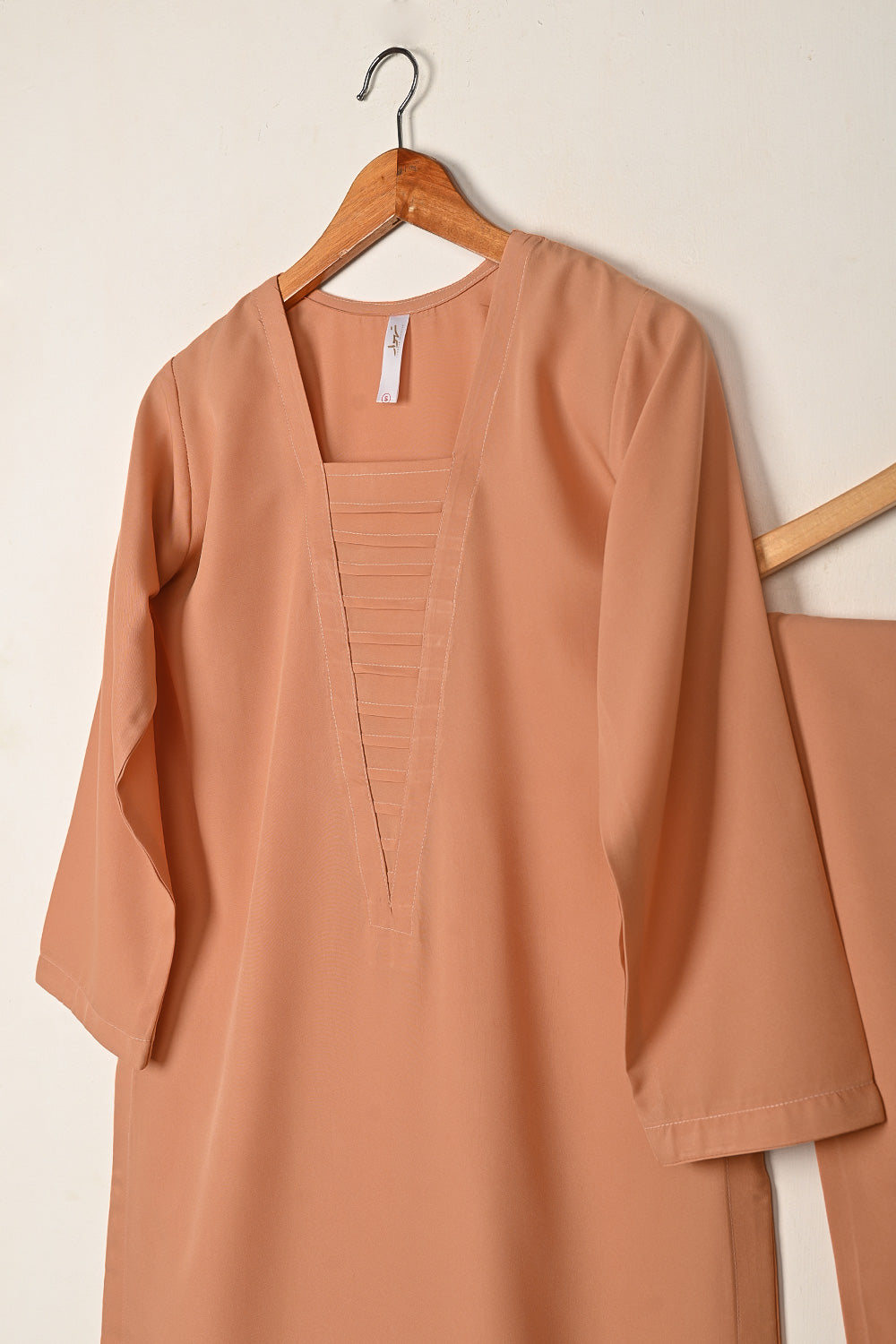 STP-259A-Peach - 2Pc Ready to Wear Malai Solid Dress