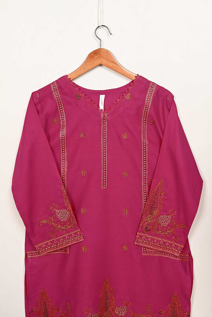 3SP-13B-Fuchsia - 3PC COTTON EMBROIDERED Dress With Chiffon Embroidered Dupatta