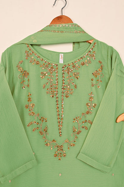 RTW-176-Pista - 3Pc Ready to Wear Embroidered Adda Work Chiffon Dress