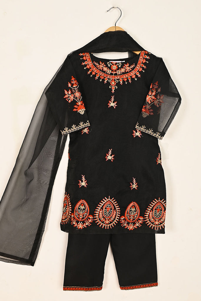 TKF-110-Black- Kids 3Pc Organza Embroidered Formal Dress