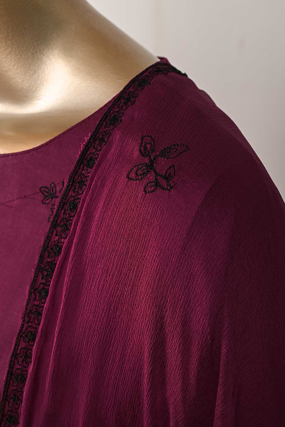 3SP-19A-Magenta - 3PC COTTON EMBROIDERED Dress With Chiffon Embroidered Dupatta