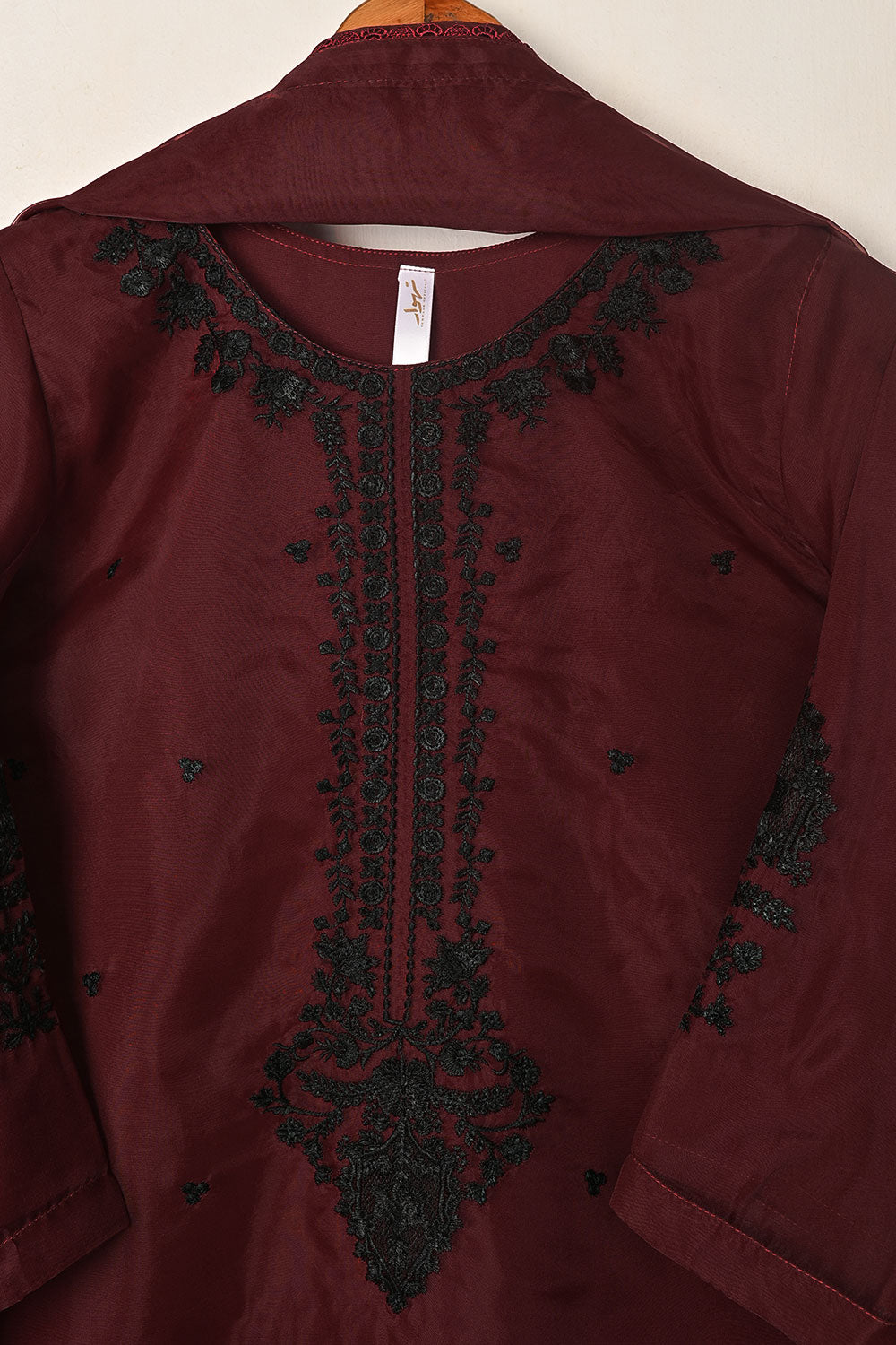 RTW-334-Maroon -  3Pc Ready to Wear Embroidered Organza Dress