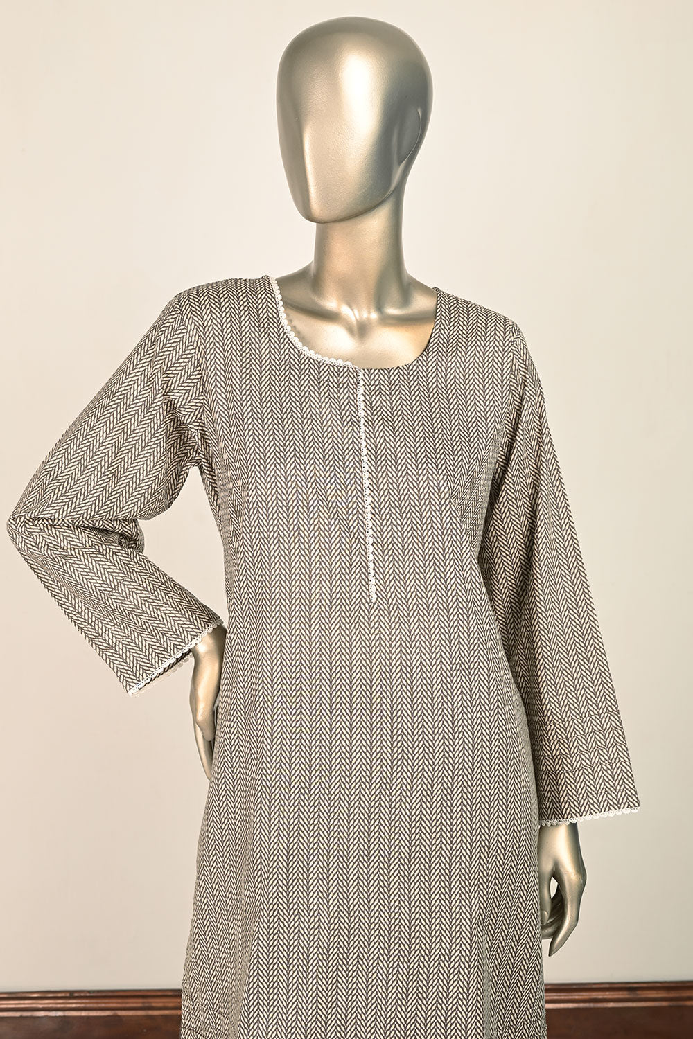 3SP-23- Gray- 3Pc Printed Lawn Stitched Dress