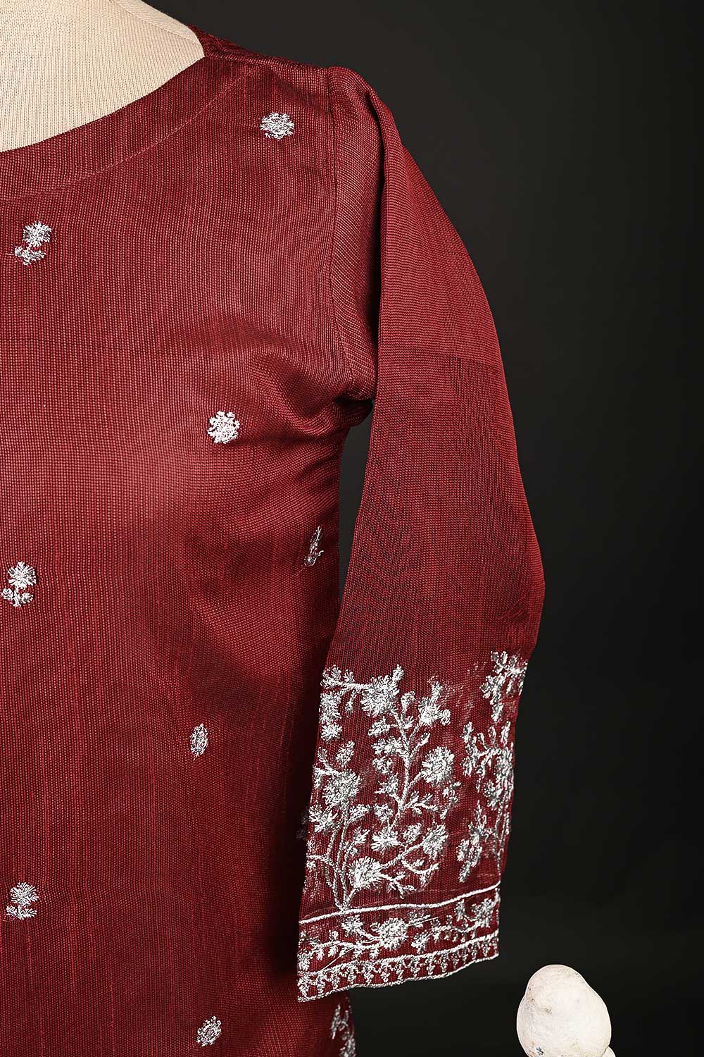 RTW-134-Red - 3Pc Stitched Khaadi Net Dress