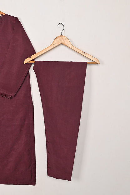 STP-210A-Maroon - 2Pc Ready to Wear Cotton Silk Solid Dress