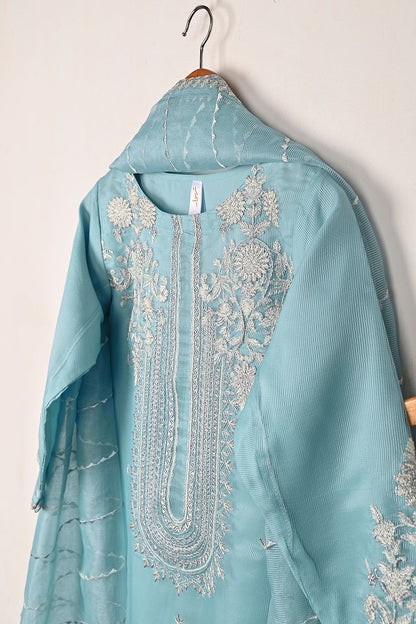 RTW-192-SkyBlue - 3Pc Ready to Wear 3Pc Javeria Net Embroidered  Dress