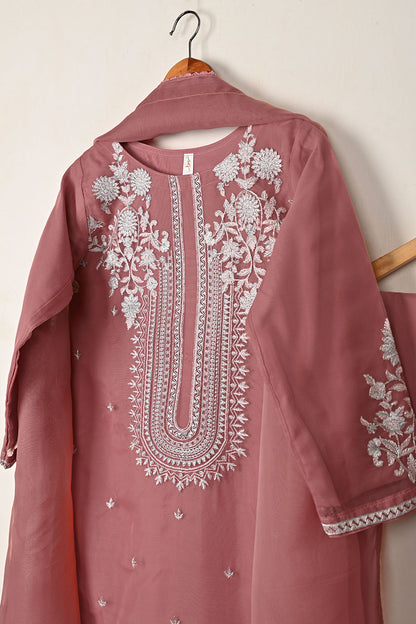 RTW-338-Tea Pink -  3Pc Ready to Wear Embroidered Organza Dress