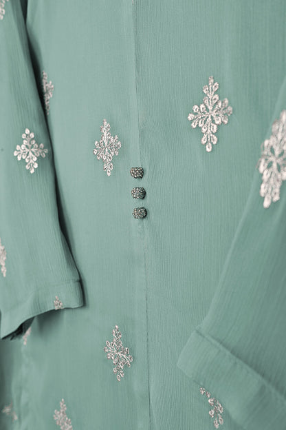 RTW-212-Cyan-  3Pc Ready to Wear Embroidered Chiffon Dress