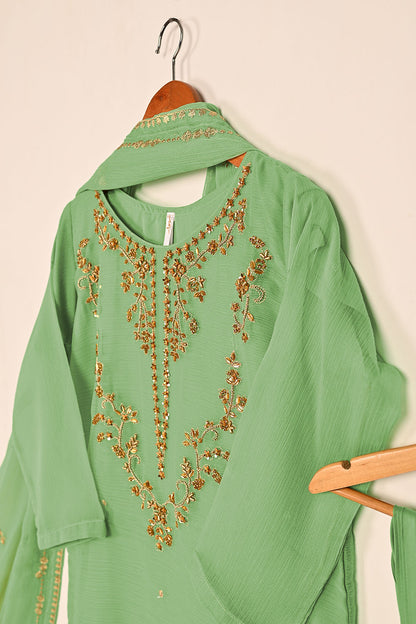 RTW-176-Pista - 3Pc Ready to Wear Embroidered Adda Work Chiffon Dress