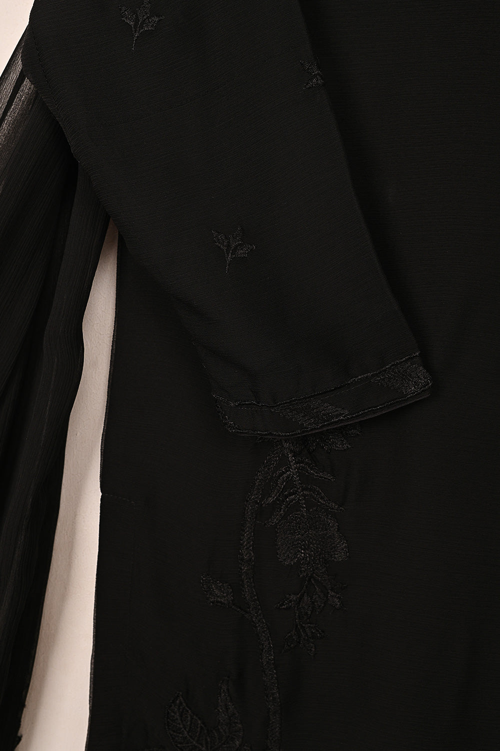 RTW-254-Black - 3Pc Ready to Wear Embroidered Chiffon Dress