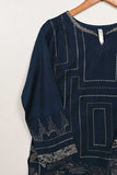 3SP-11A-NavyBlue - 3Pc Cotton Embroidered Dress With Chiffon Embroidered Dupatta