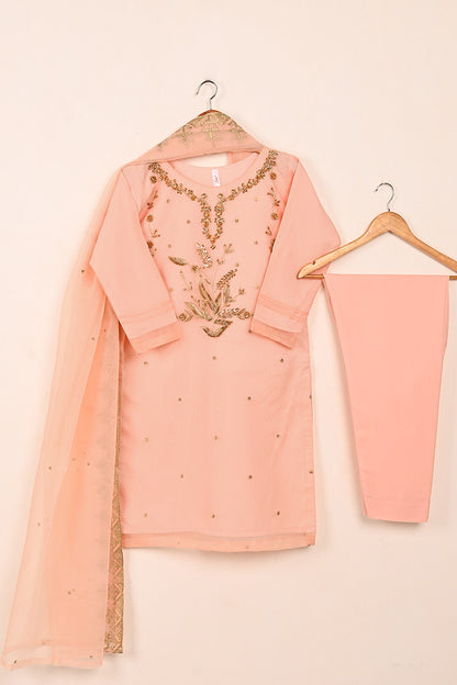 RTW-208-Peachy Pink - 3Pc Ready to Wear Embroidered Adda Work Organza Dress