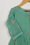 TKF-92-SeaGreen - Kids 3Pc Chiffon Embroidered Frock