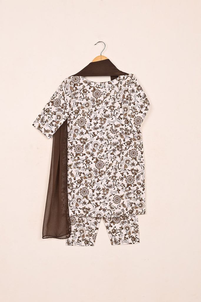 TKF-165-Brown - Kids 3Pc Ready to Wear Digital Printed Cotton Dress