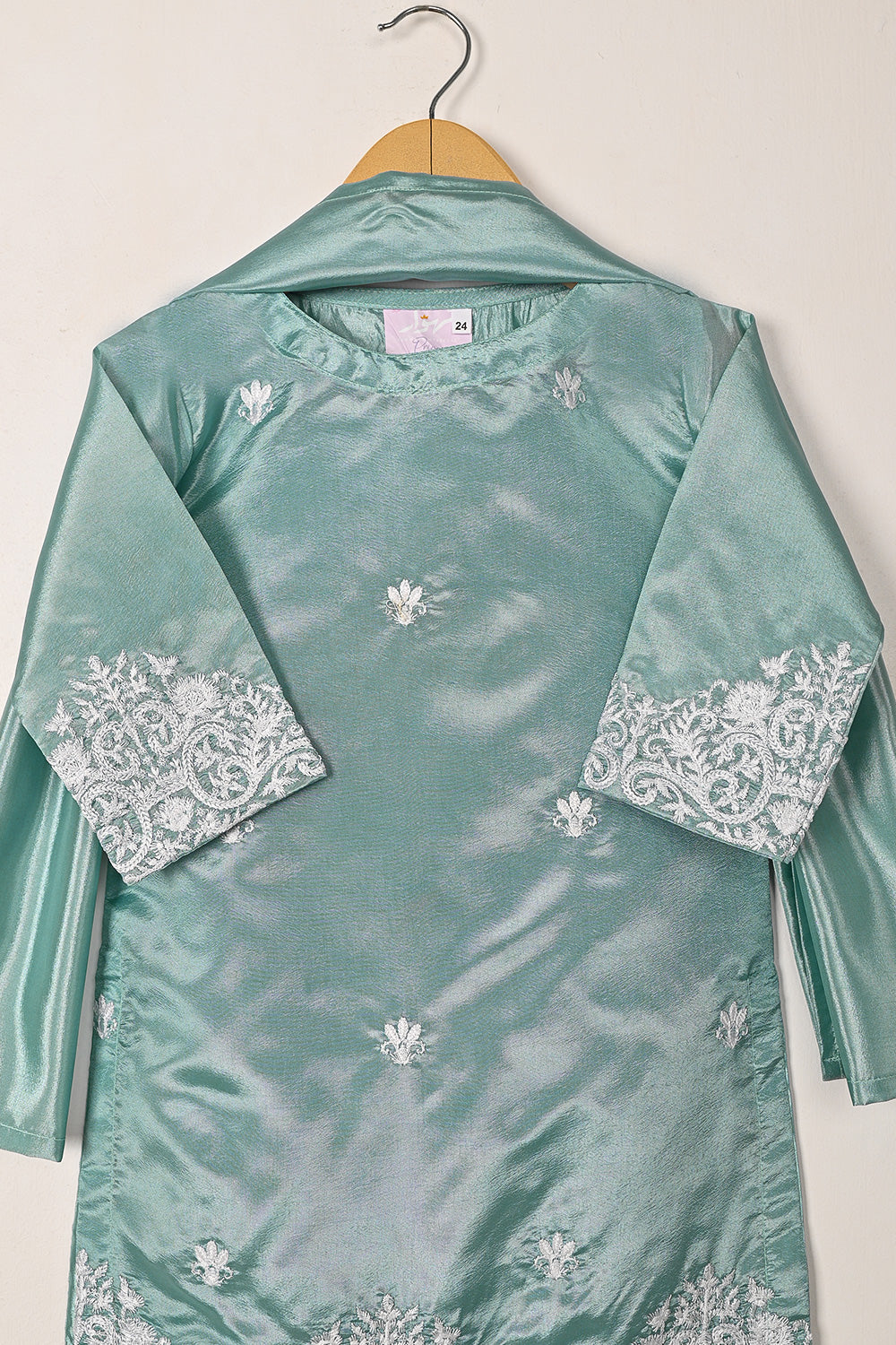 TKF-273-Cyan - Kids 3Pc Ready to Wear Silk Embroidered Dress