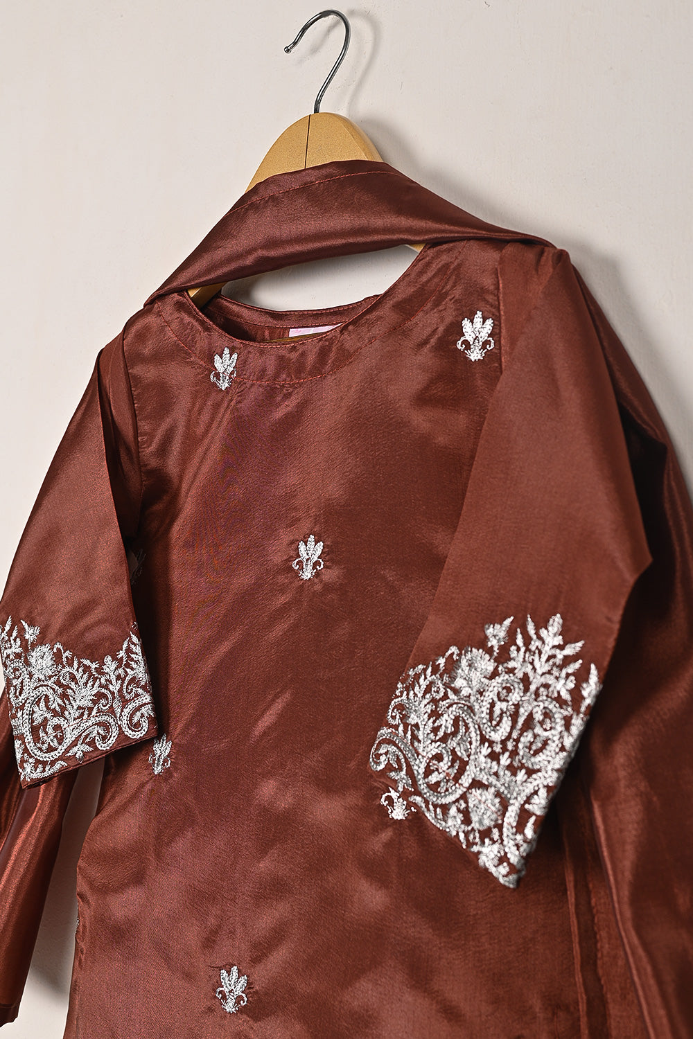 TKF-274-Rust - Kids 3Pc Ready to Wear Silk Embroidered Dress