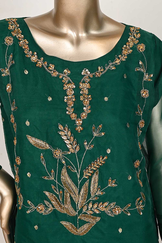 RTW-168-Green -  3Pc Stitched Embroidered Adda Work Organza Shirt