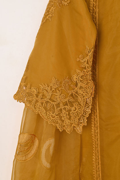 RTW-284-Mustard - 3Pc Ready to Wear Cut Work Embroidered Organza Dress