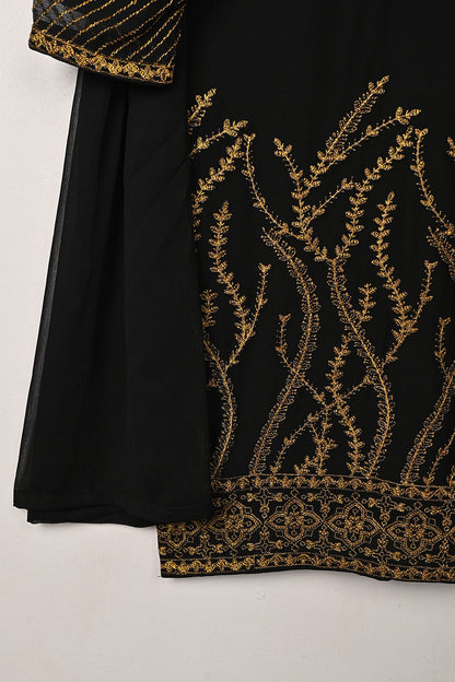 RTW-302-Black -  3Pc Ready to Wear Embroidered Chiffon Dress