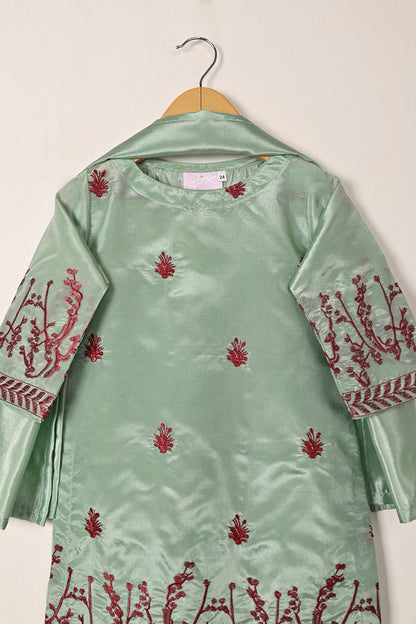 TKF-271-Sea Green - Kids 3Pc Ready to Wear Silk Embroidered Dress