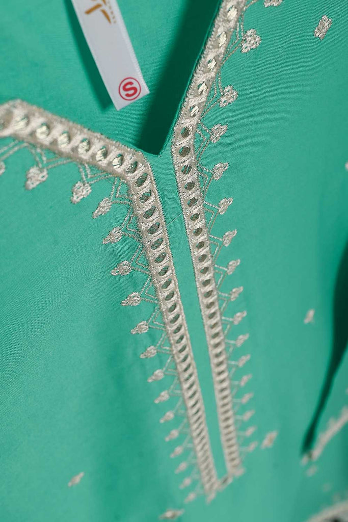 3SP-8A-SeaGreen - 3PC COTTON EMBROIDERED Dress With Chiffon Embroidered Dupatta
