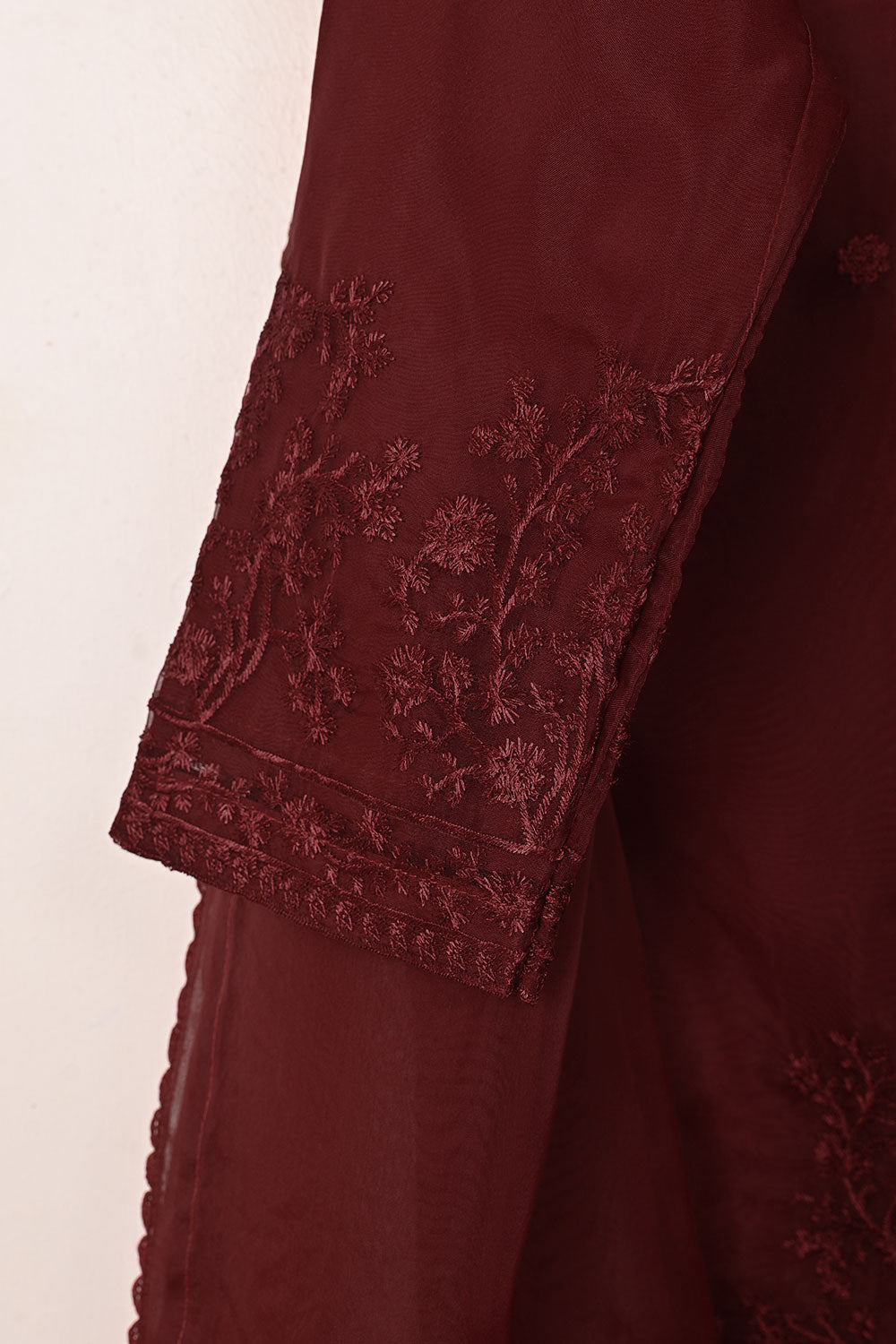 RTW-315-Maroon -  3Pc Ready to Wear Embroidered Organza Dress