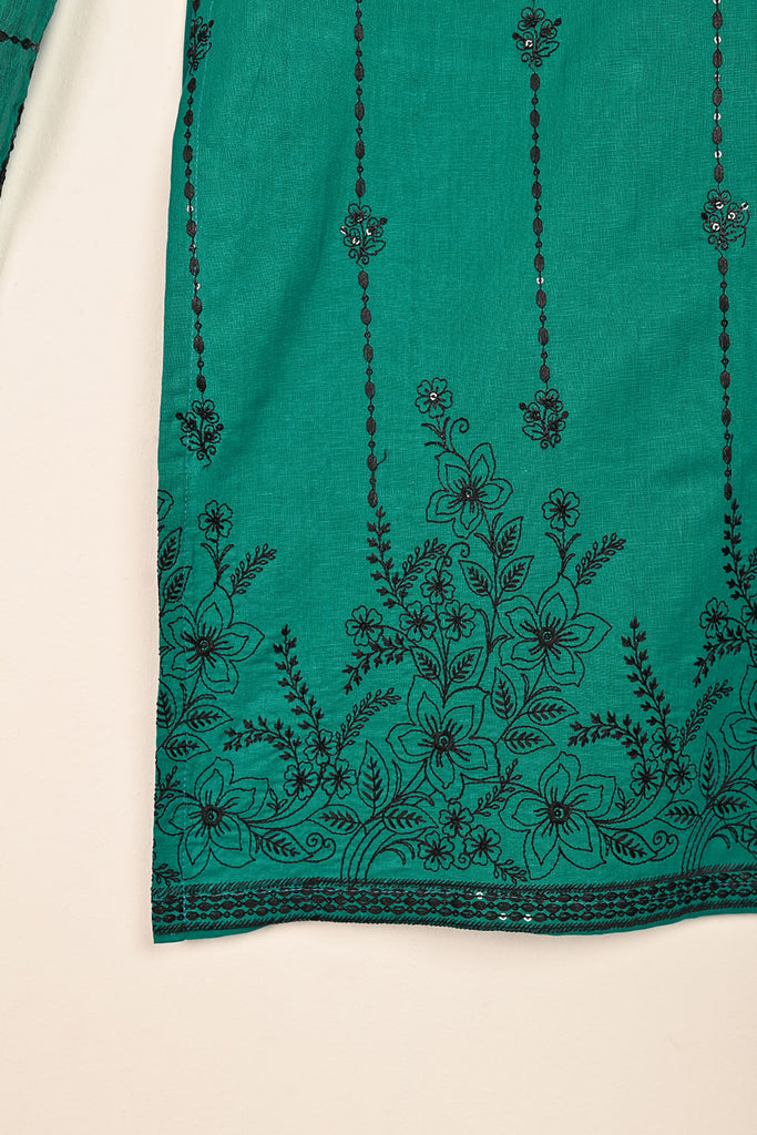 3SP-20B-Green - 3PC COTTON EMBROIDERED Dress With Chiffon Embroidered Dupatta