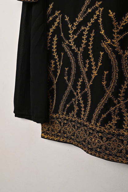 RTW-302-Black -  3Pc Ready to Wear Embroidered Chiffon Dress