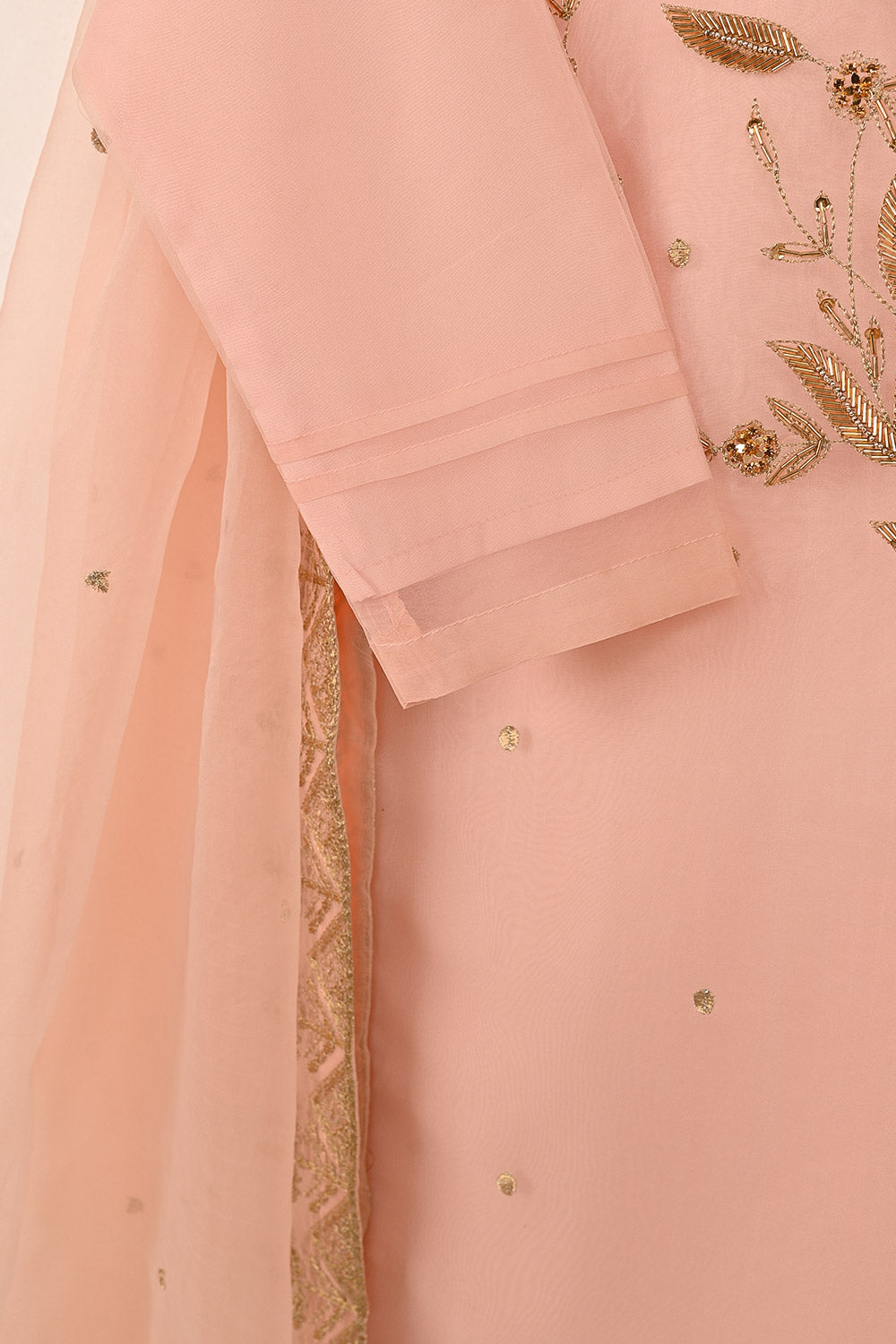 RTW-208-Peachy Pink - 3Pc Ready to Wear Embroidered Adda Work Organza Dress