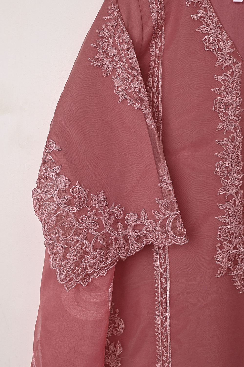 RTW-274-Tea Pink - 3Pc Ready to Wear Cut Work Embroidered Organza Dress