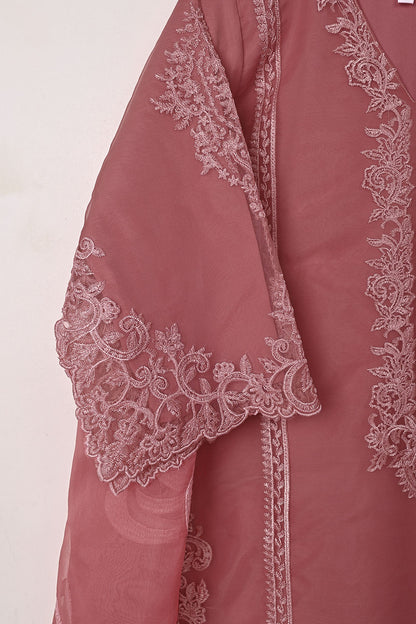 RTW-274-Tea Pink - 3Pc Ready to Wear Cut Work Embroidered Organza Dress