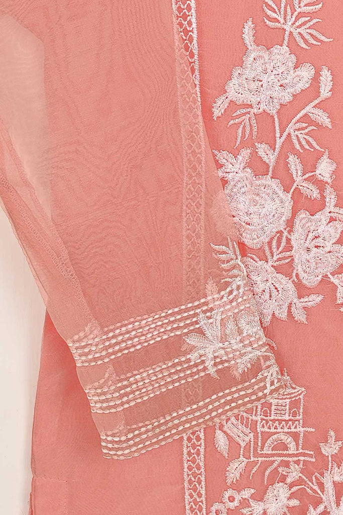 STP-071D-Peach - 2Pc Organza Embroidered With Malai Trouser