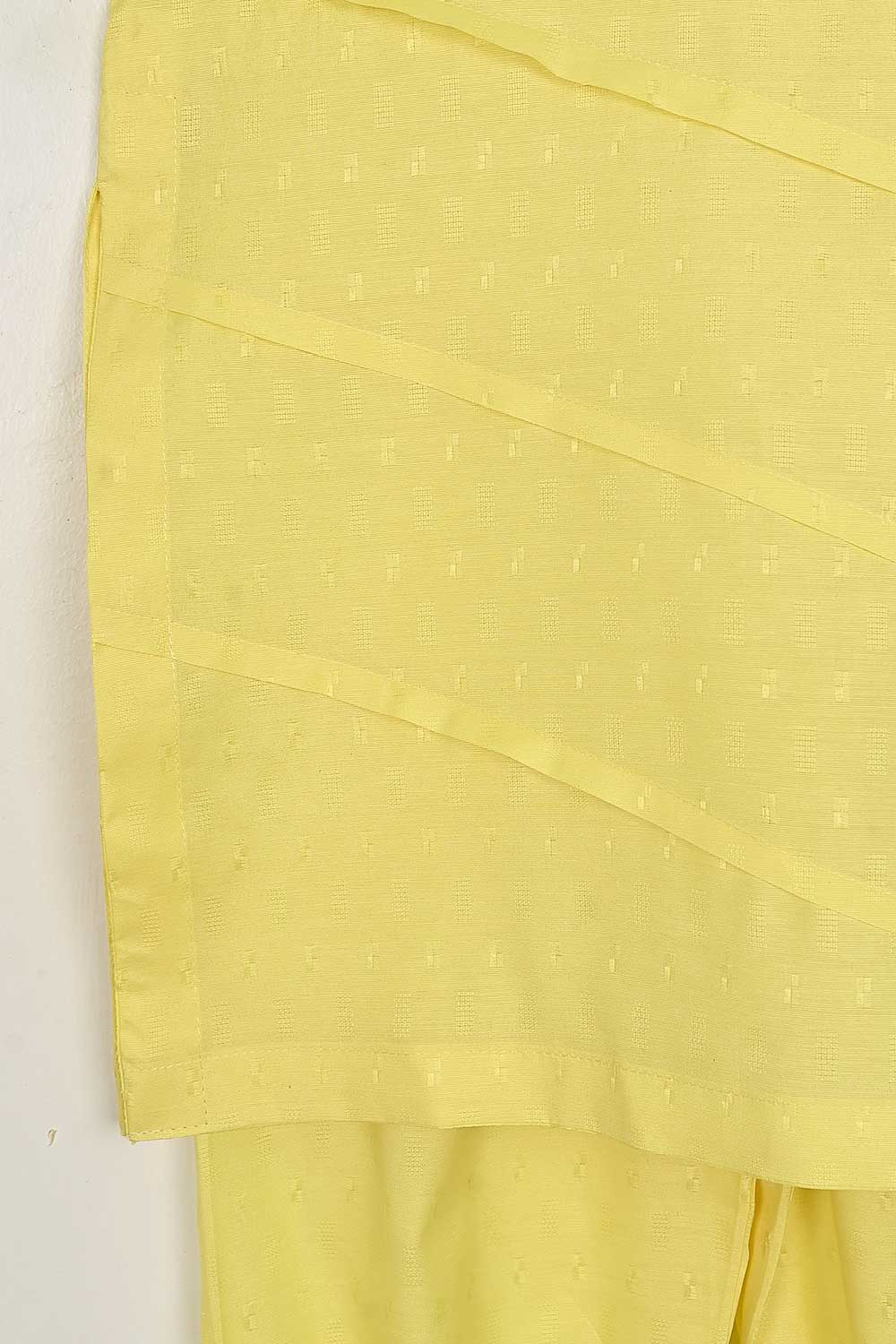 TKF-77-Yellow - Kids 2Pc Pc Cotton Jacquard Dress Pc Cotton Jacquard Trouser