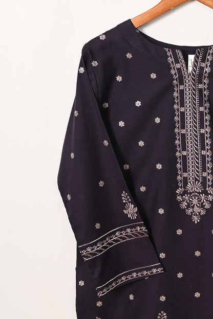 3SP-15B-DarkPurple - 3PC COTTON EMBROIDERED Dress With Chiffon Embroidered Dupatta