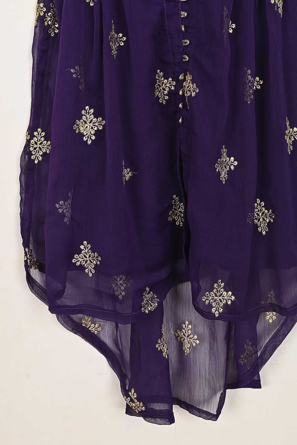 TKF-93-Purple - Kids 3Pc Chiffon Embroidered Frock