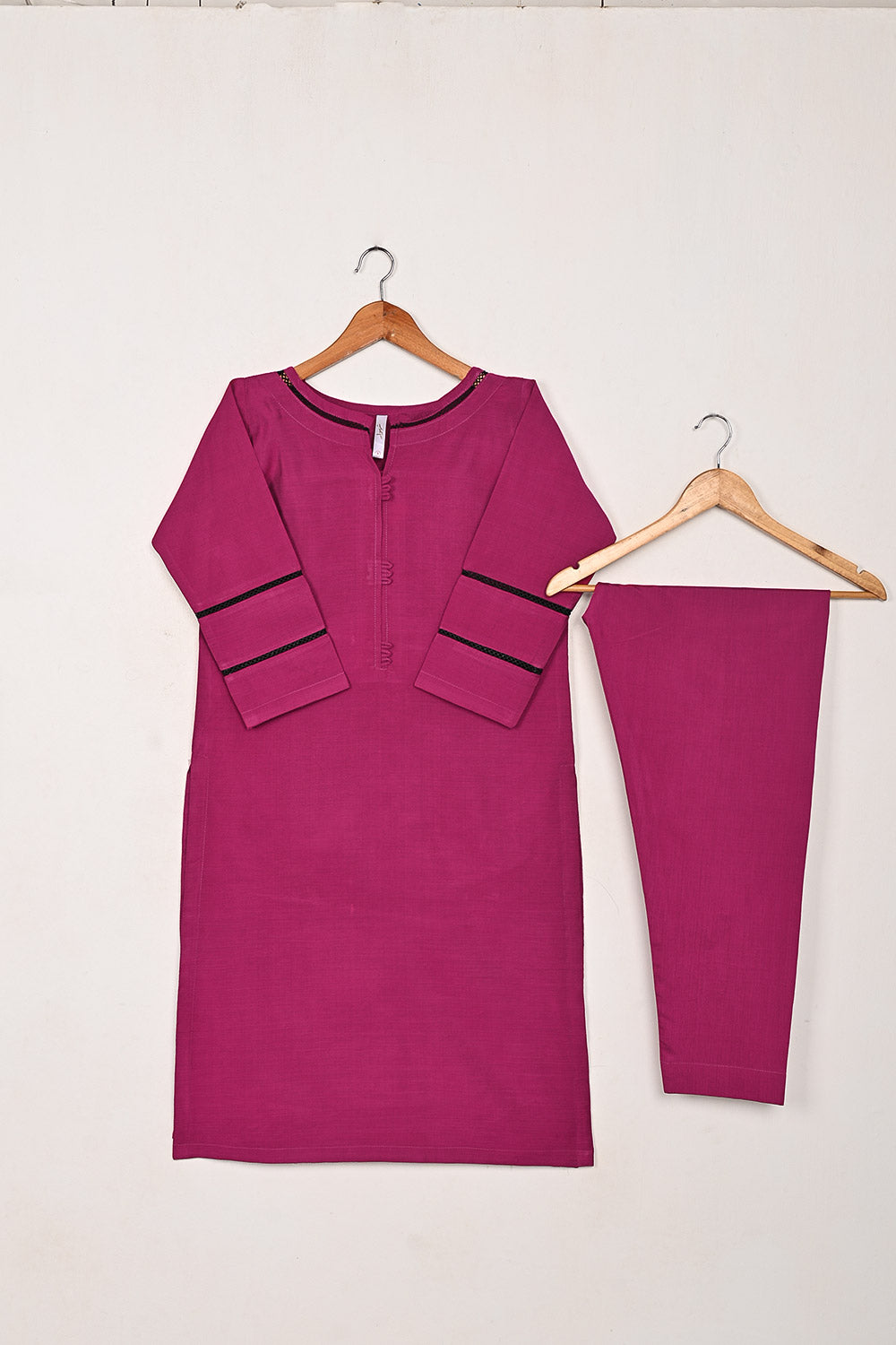 STP-209B-Fuchsia - 2Pc Ready to Wear Cotton Silk Solid Dress