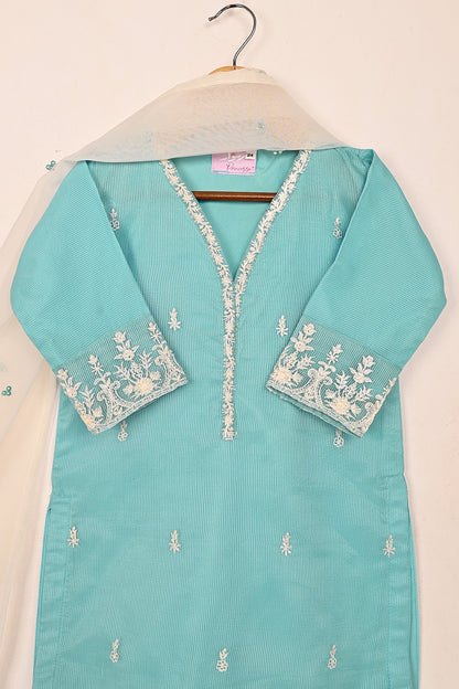 TKF-182-Sky Blue - Kids 3Pc Ready to Wear Javeria Net Embroidered Formal Dress