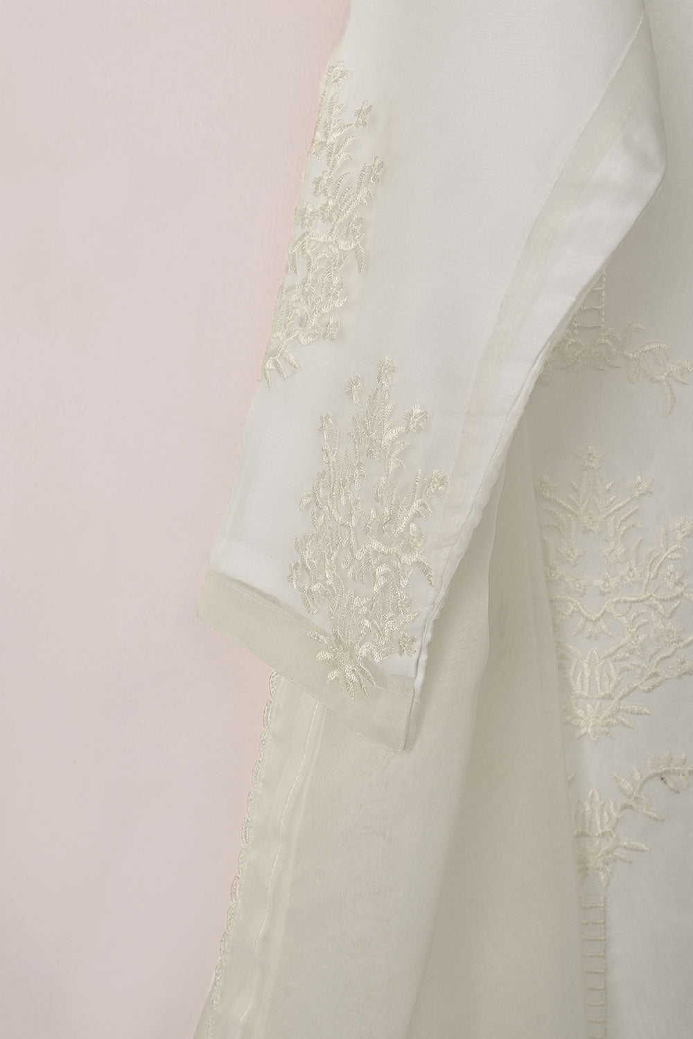 RTW-322-Off White -  3Pc Ready to Wear Embroidered Organza Dress