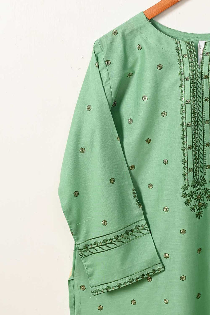 3SP-15A-Pista - 3PC COTTON EMBROIDERED Dress With Chiffon Embroidered Dupatta