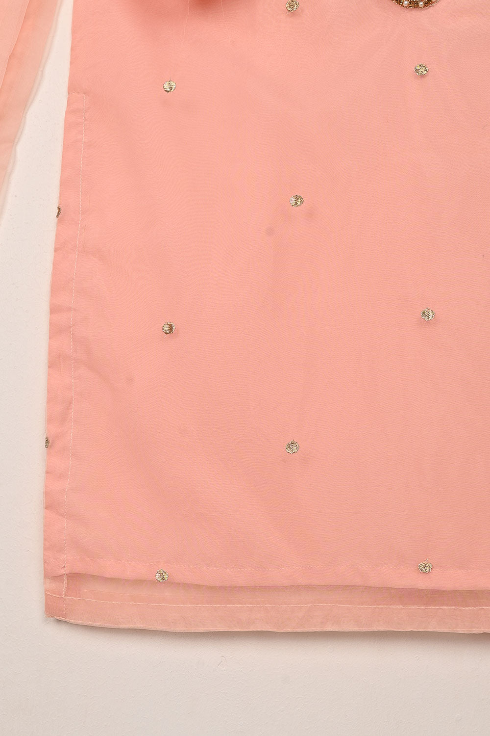 RTW-269-Peachy Pink - 3Pc Ready to Wear Embroidered Premium Adda Work Organza Dress