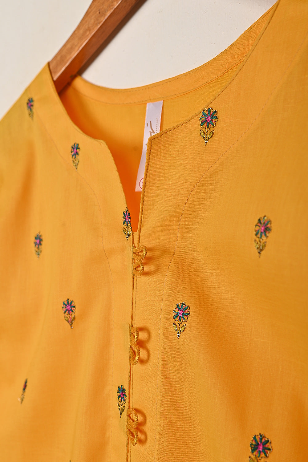 STP-263A-Yellow  - 2Pc Ready to Wear Embroidered Cambric Dress