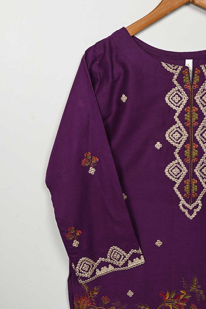 3SP-9B-Purple - 3PC COTTON EMBROIDERED Dress With Chiffon Embroidered Dupatta