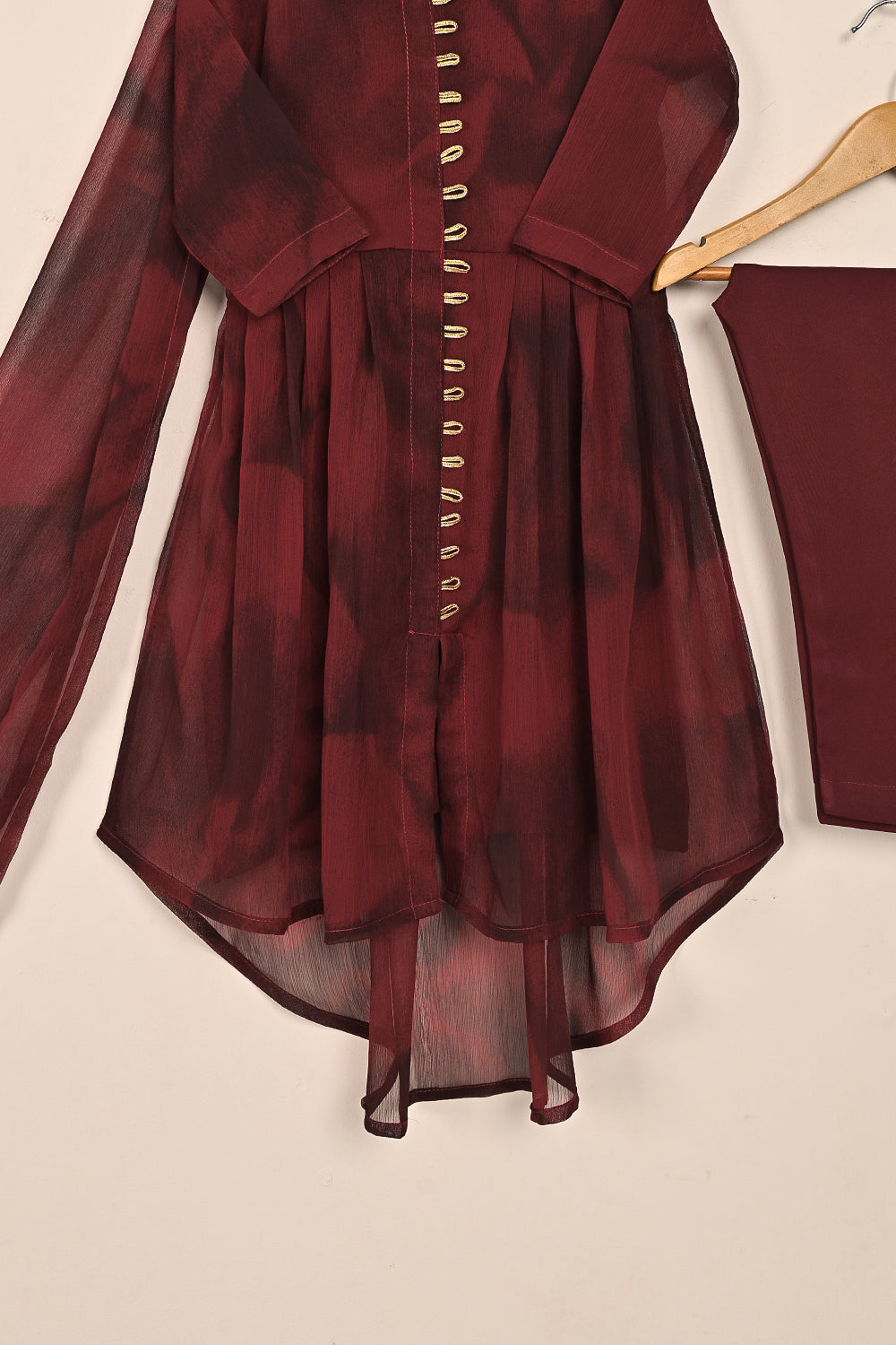 TKF-137-Maroon - Kids 3Pc Chiffon Ready to Wear Frock